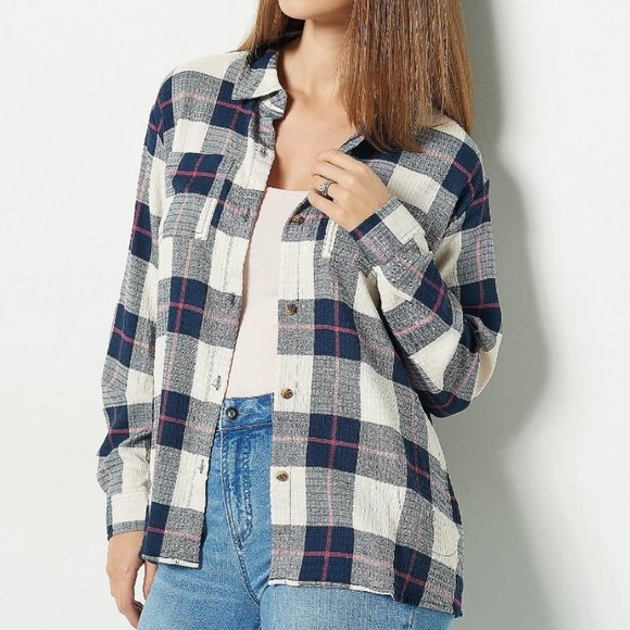 Studio Park x Courtney Khondabi Spring Plaid Button Front Shirt. 14909 - Picture 1 of 2